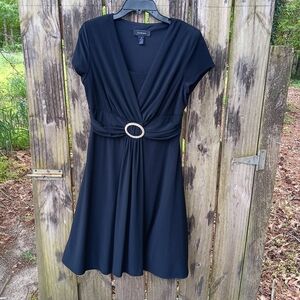 R&M Richards Elegant Black Dress with Belted Detail 10